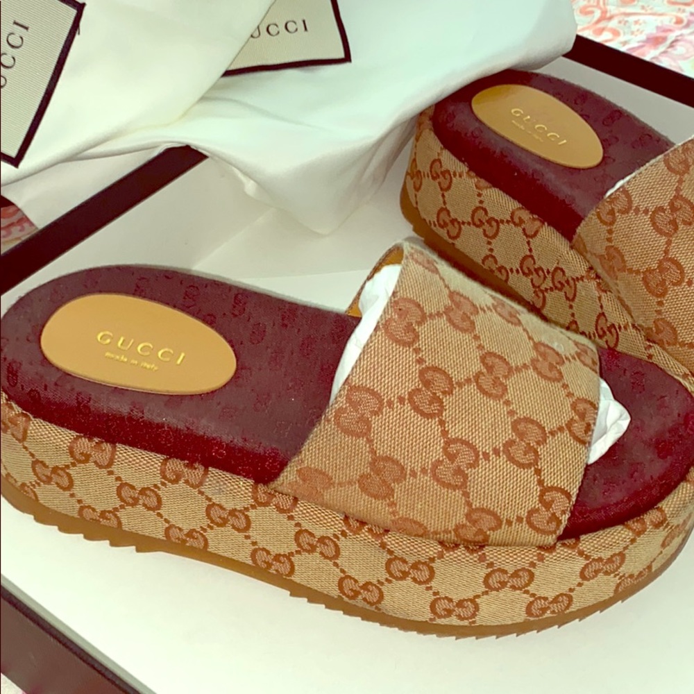 Gucci GG CANVAS SLIDES (beige/ruggine)